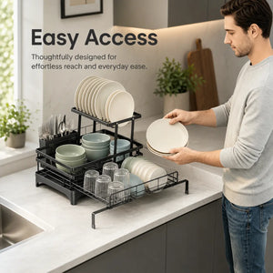 【Summer Deals】 Foldable over Sink Dish Drying Rack Pull-Out 2-Tier Dish Drainer with Utensil Holder Space Saving Kitchen Organizer for Small Kitchens